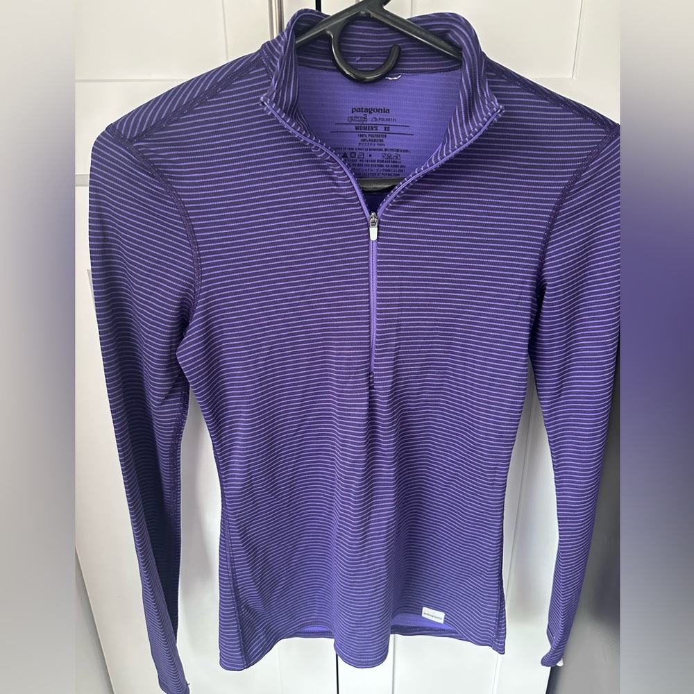 Patagonia Purple Striped 1/4 Zip Performance Top